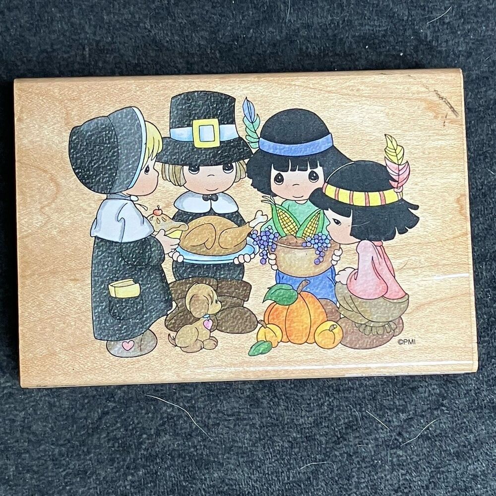 Stampendous Precious Moments Thanksgiving Day Rubber Stamp Pilgrims Turkey 1998